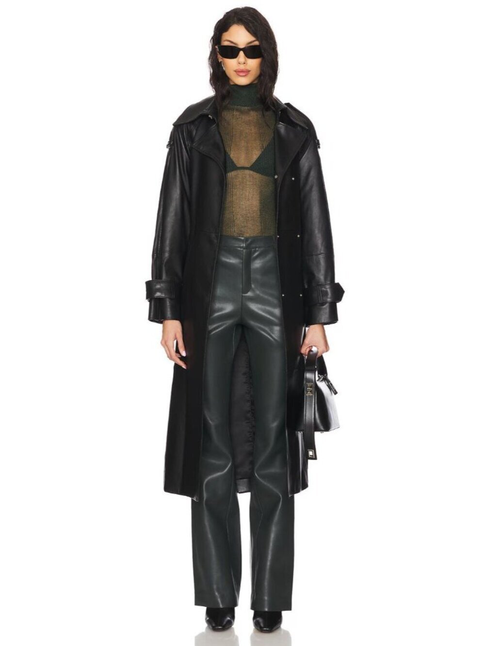 SER.O.YA Ronja Faux Leather Trouser Forest Green Womens Size 4